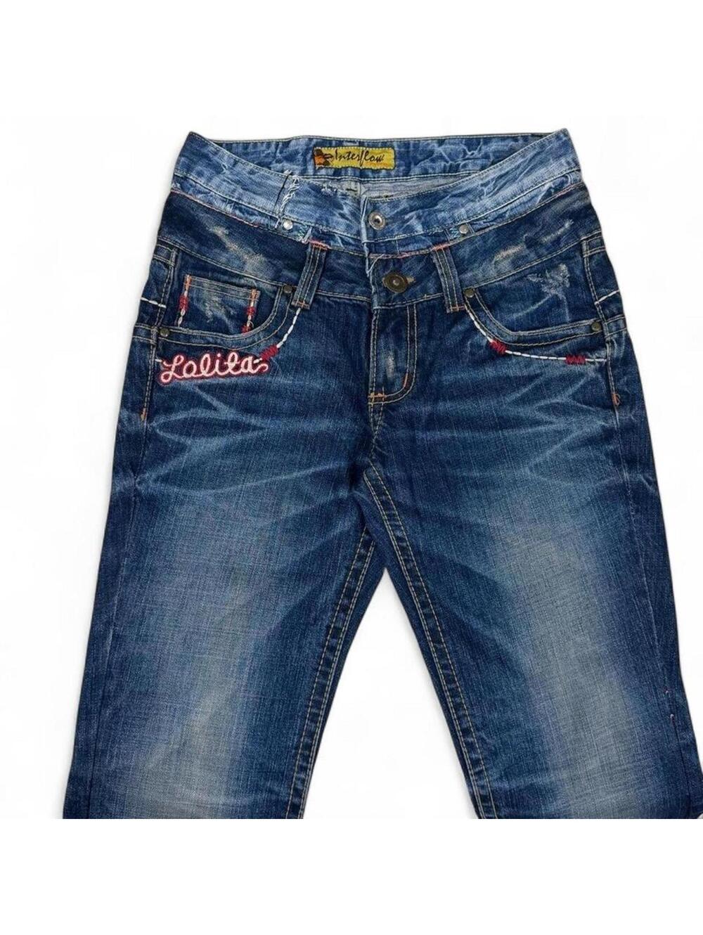 VINTAGE LOLITA DOUBLE WAIST REWORKED FLARED BOOTCUT DENIM - Picture 7 of 8